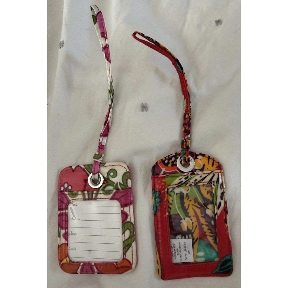 2 New Vera Bradley Colorful Floral Cloth Fabric Travel Luggage Tag W/Strap